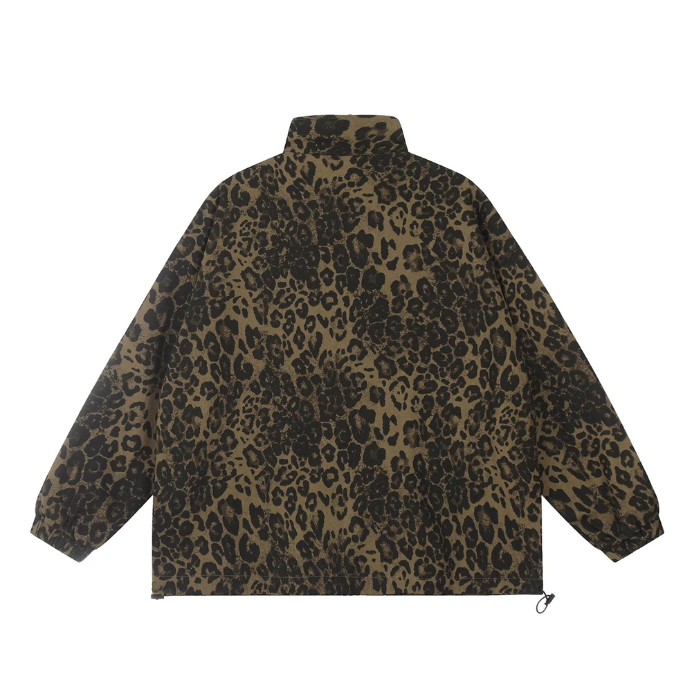 Vintage Leopard Jackets Zipper Coat Streetwear 2024 Harajuku Hip Hop Oversized Jacket Outwear for Women and Men