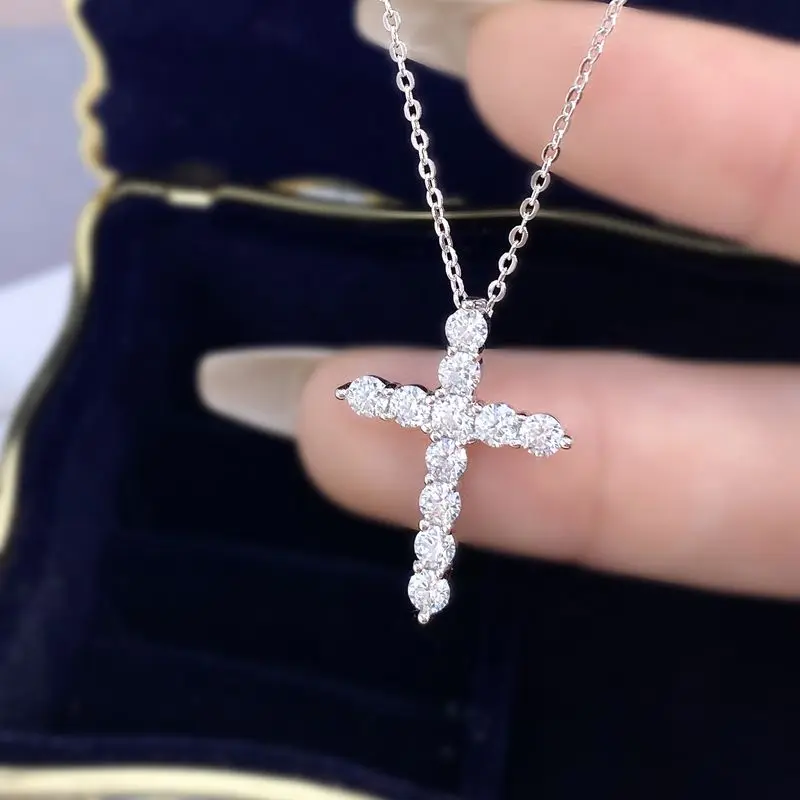 DWJ 1.1ct Echte Moissanite Diamanten Kruis Hanger Ketting voor Vrouwen 925 Sterling Zilveren Anniversary Party Chain Fijne Sieraden