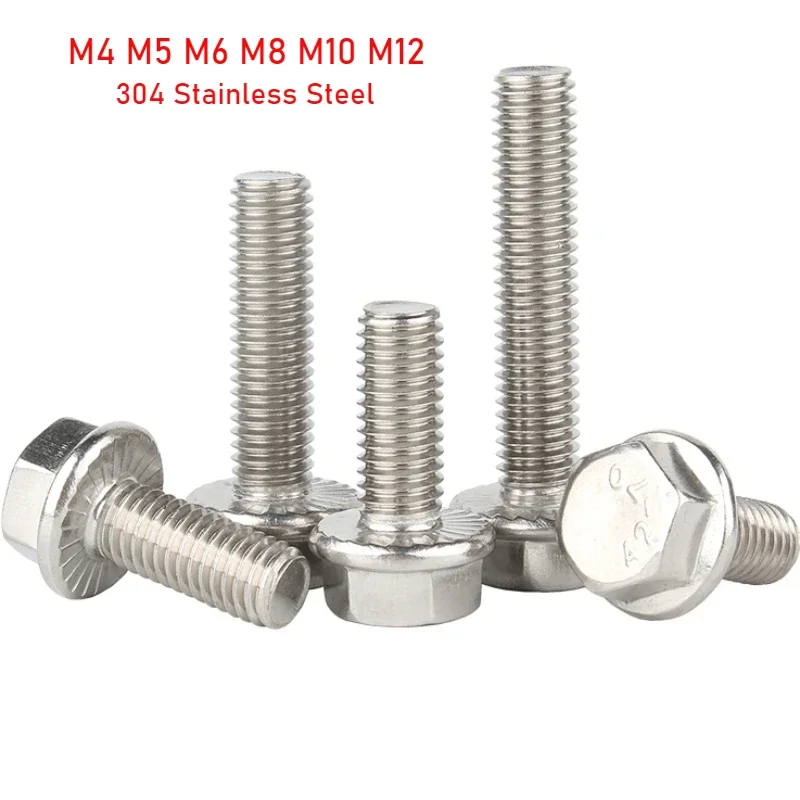 304 Stainless Steel Hexagon Head Screws Anti-Loosening Flange Bolts With Teeth M4 M5 M6 M8 M10 M12