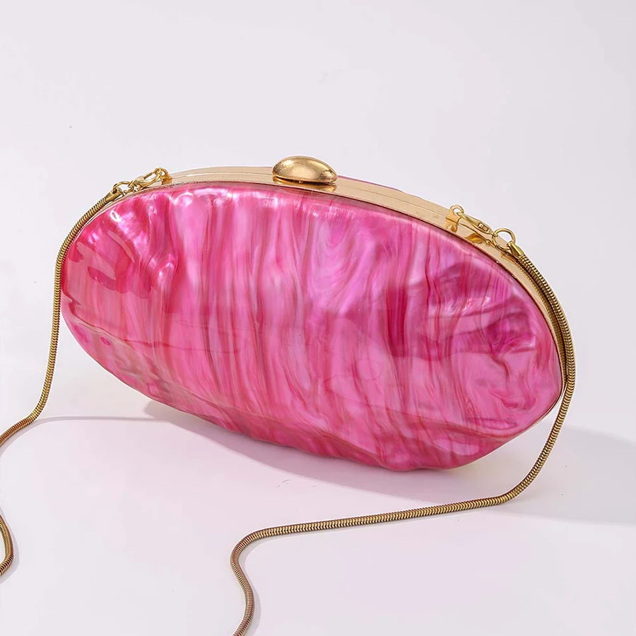 

Women Acrylic Shell Bag Cute Evening Clutch Bag For Wedding Party Small Purses Summer Beach Banquet Handbags Chains Shoulder Bag