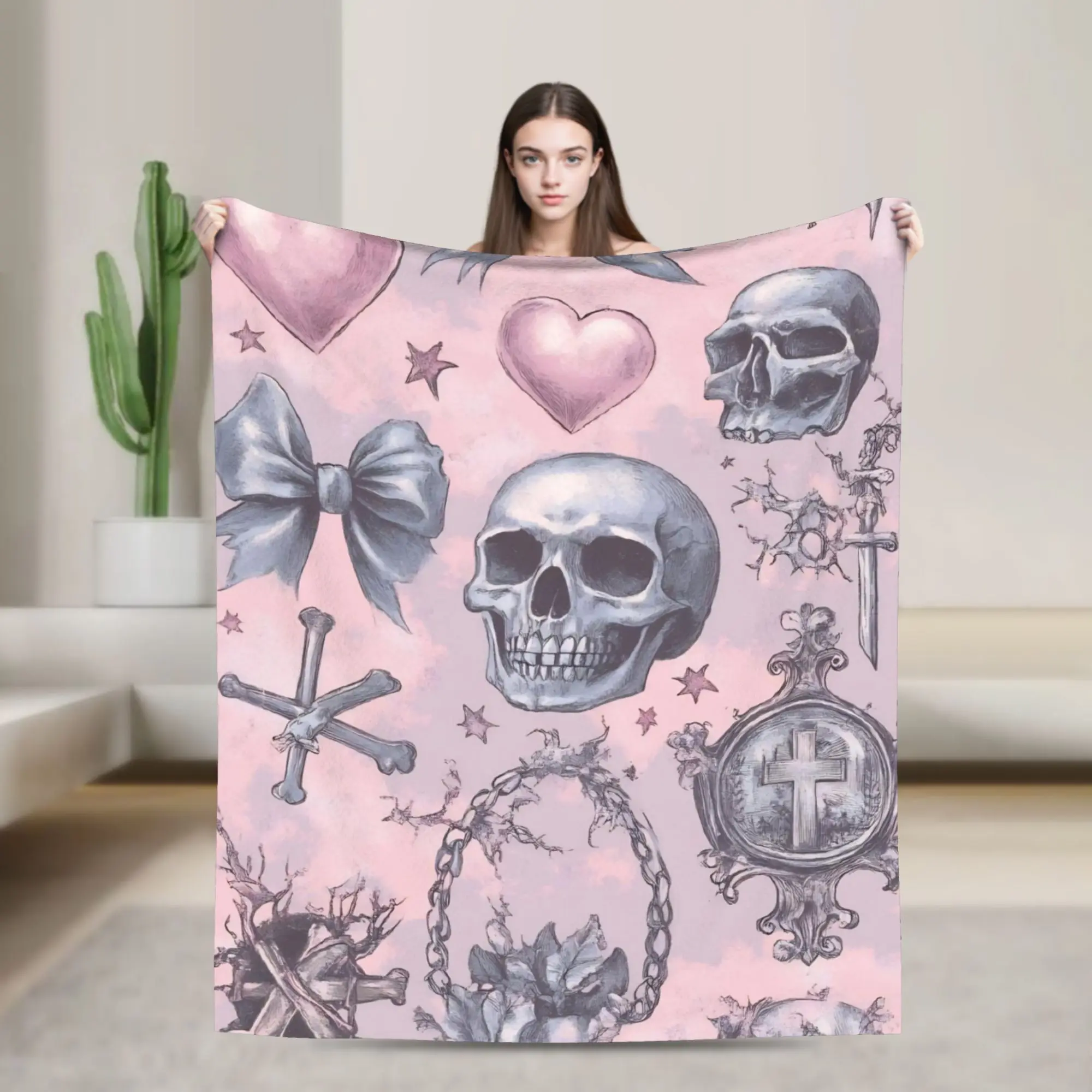 Halloween Gothic Blankets Witchy Cross Flannel Novelty Soft Throw Blanket for Home Restaurant Spring Autumn