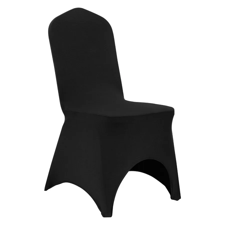 

50 Pcs Black Chair Covers Polyester Spandex Stretch Slipcovers for Wedding Party Dining Banquet ArchedFront Chair Covers