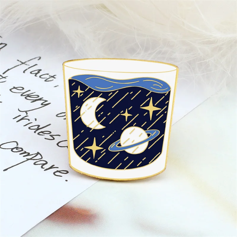 Ocean Starry Sky Bottles Enamel Pins Moon Star Planet Sea Wave Brooches Lapel Badge Backpack Hat Cartoon Jewelry Gift for Kids