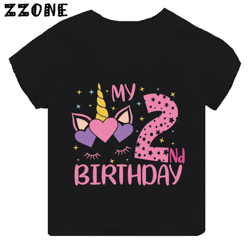 My 1 2 3 4 5 6 7 8 9 th Years Birthday Unicorn Print Cute Girls Clothes Summer Short Sleeve Kids T shirt Baby Boys T-Shirts