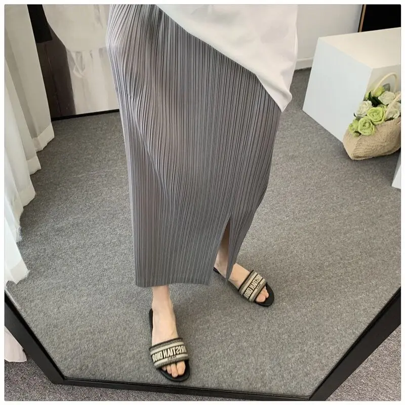 

Soft Pleated High Waist Skirt Spring Summer Asymmetrical Hemline Women's Commuter Style Polyester Fiber A-Line Skirt