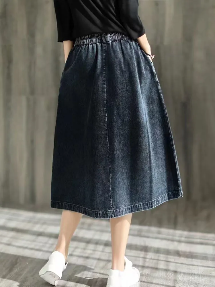 AmaxluluE 2025 Summer Ladies Elegant Streetwear Womens Fashion Vintage Loose Denim Skirts Females Luxury Classic Casual Clothes