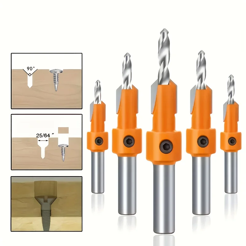 5/7 unids/set juego de brocas avellanadoras vástago redondo de 8Mm tamaños cónicos 2,8-4,0 Mm para herramientas de perforación y apertura de agujeros de tornillo de carpintería