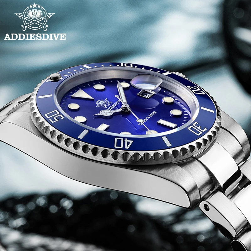 Addiesdive relógio de aço inoxidável masculino europeu e americano negócios lazer relógio de quartzo à prova dwaterproof água esportes ao ar livre relógio