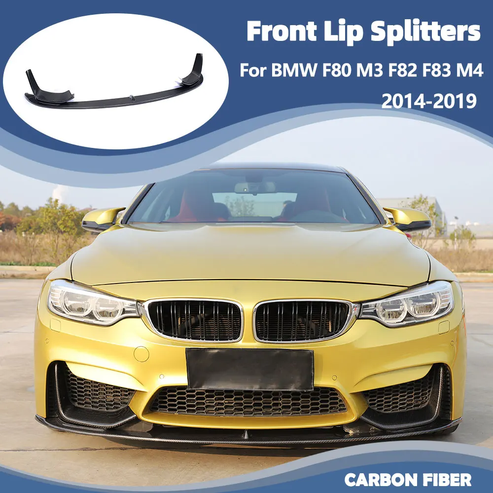 

Передний бампер автомобиля, разветвители для BMW F80 M3 F82 F83 M4 2014-2019, передняя губа из углеродного волокна с разветвителем, фартук для подбородка, спойлер FRP