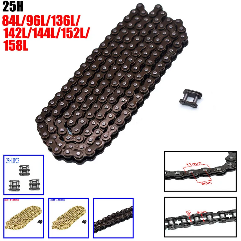 25H Chain 84 96 136 142 144 152 158 Link For 43 47 49CC 2 Stroke Engine ATV Quad Go Kart Dirt Pocket Mini Motor Bike Section