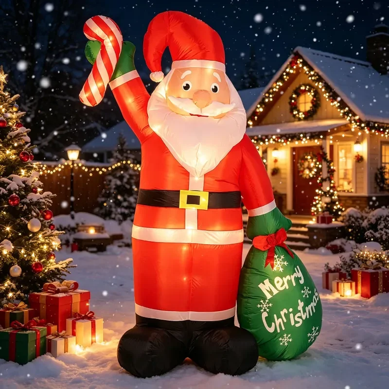 For Christmas 2.4M Inflatable Santa Claus Green Backpack Air Mold Outdoor Yard Lawn Holiday Party Decoration Ornament Gift