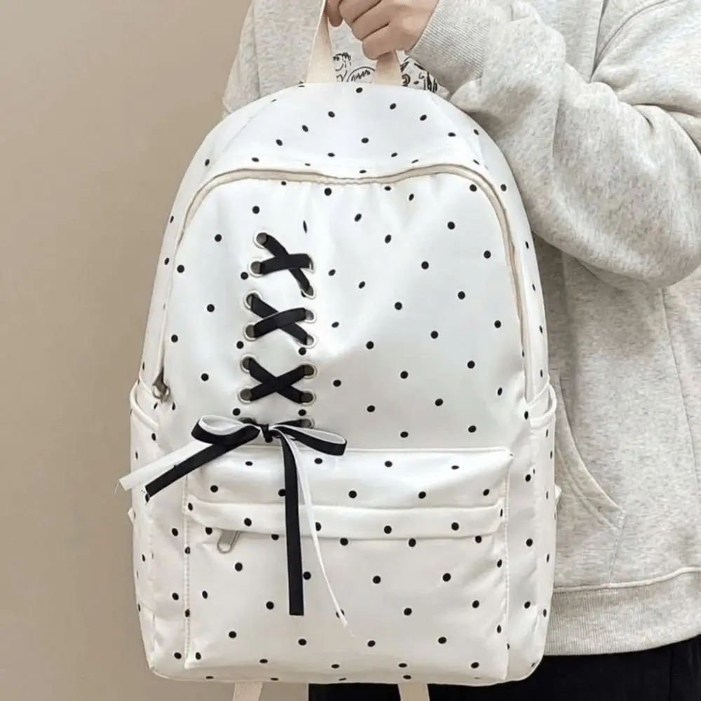 Casual Bow Dot Backpack Daypack Durable Students School Bag Polyester Large Capacity Nylon Backpack for Gift