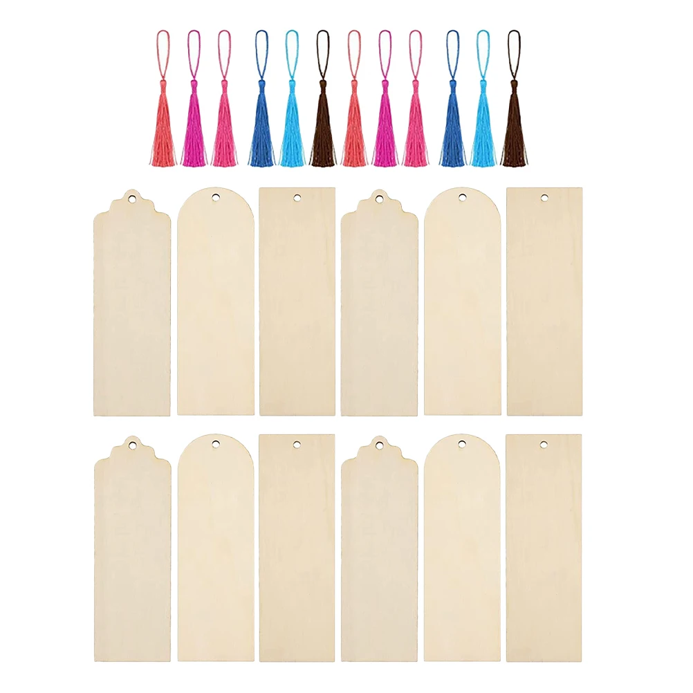 

1 set Wooden Tassel Bookmarks Blank DIY Crafting Decor Unpainted Bookmark Tags for Students Smooth Surface Resistant Deformation