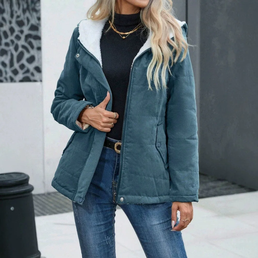 2026 New Women'S Hooded Loose Cotton-Padded Jacket With Fleece Lining Plus Size Plus Velet Cotton Coat Autumn/Winter Long Parkas