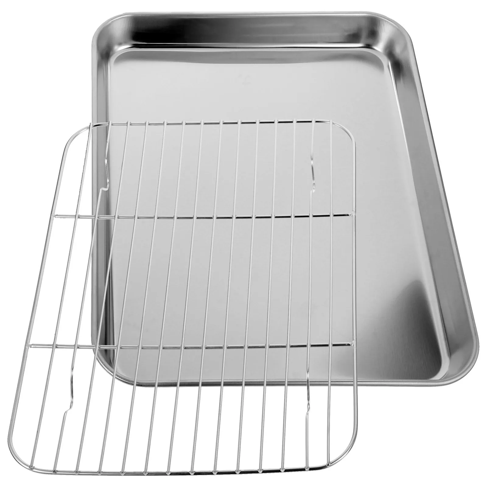 

Stainless Steel Baking Pan Set 26x20x2.5cm 2 Pieces Smooth Surface Oven Safe Cooling Rack Included Roasting Tray for Cookies