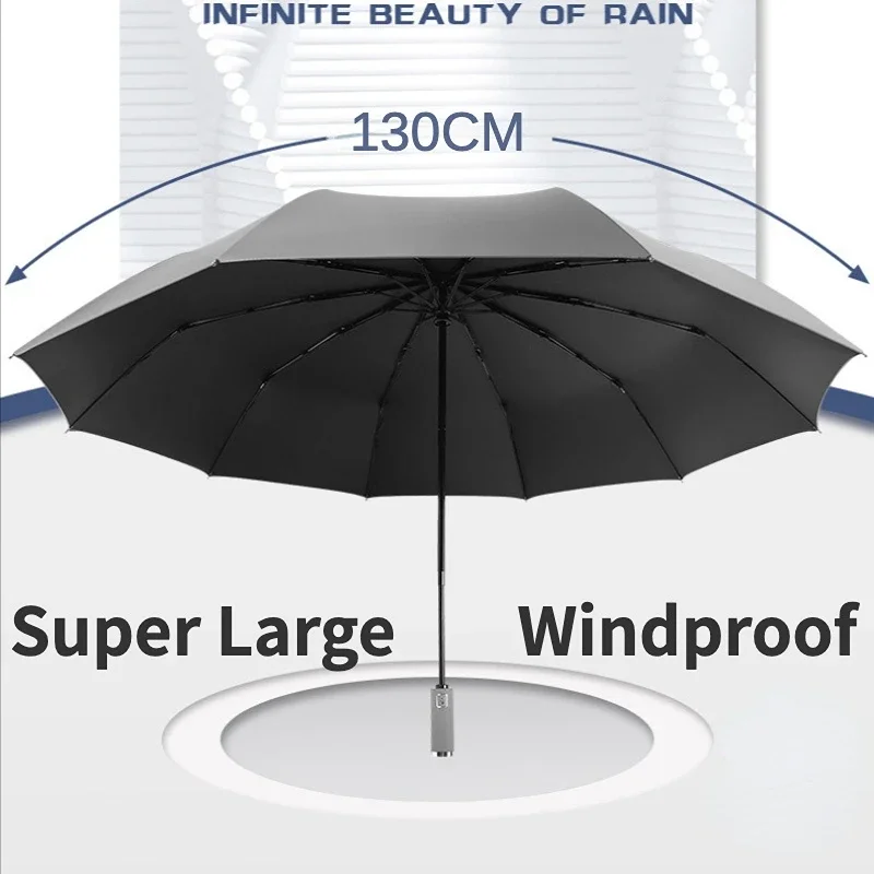 Large Automatic Folding Umbrella for Men, Waterproof, Windproof, Strong Shade, Anti UV Big Travel Sunny and Rainy Umbrellas