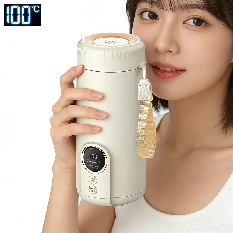 45 ℃ 55 ℃ 100 ℃ UK EU Plug Electric Water Bottle Leak-proof Boiling Water Office Milk Water Heated Cup 550ML Mini Kettle 220V