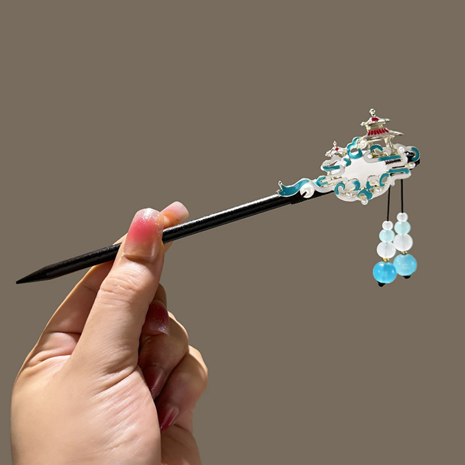 Wooden Hairpin With Tassel And Flower Design For Wedding Hanfu Traditional Chinese Court Style Women Elegant Bridal Hair Jewelry