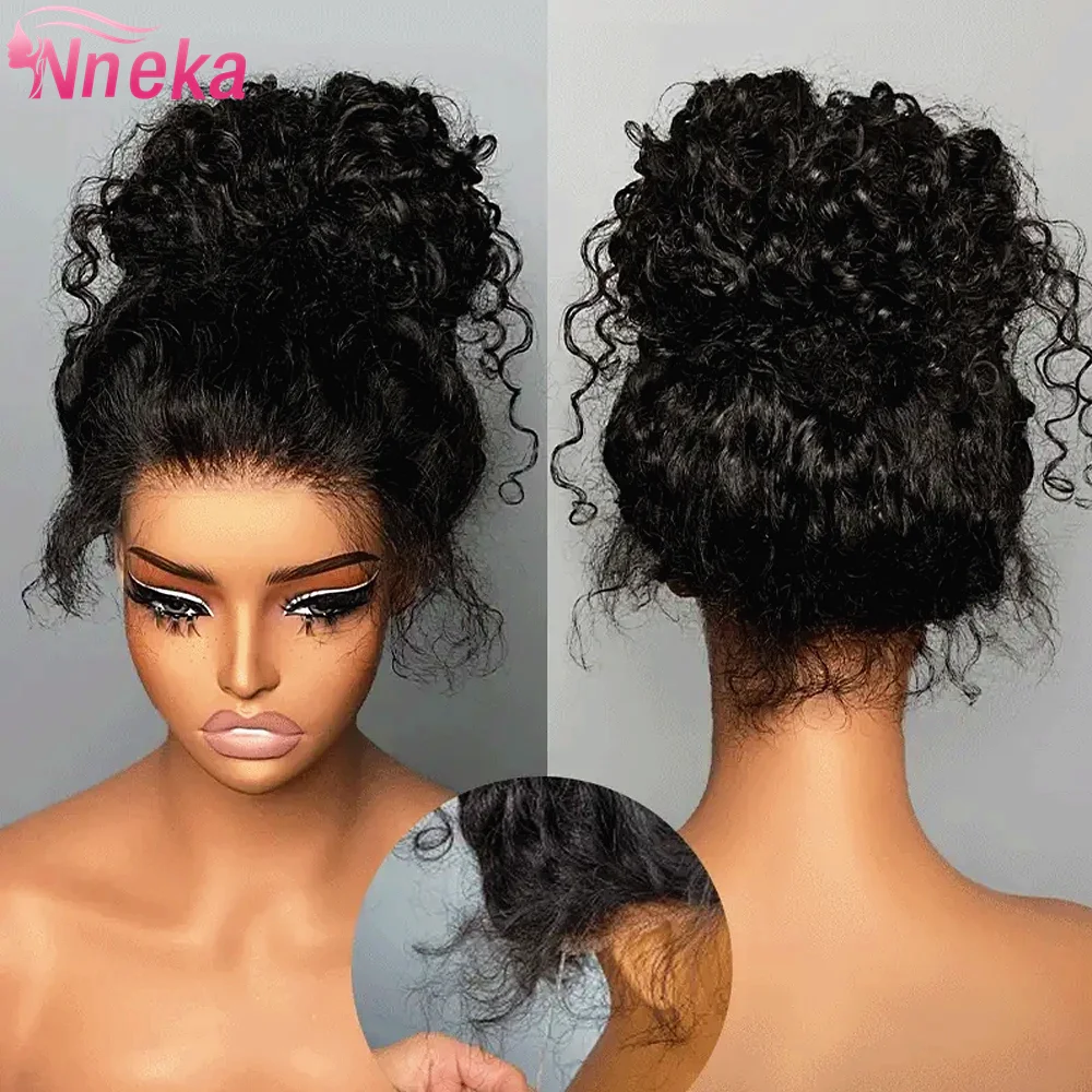 4C Edges Invisible Strap 360 HD Full Lace Frontal Glueless Wigs Human Hair Invisible Drawstring Deep Curly 13x6 Lace Front Wig