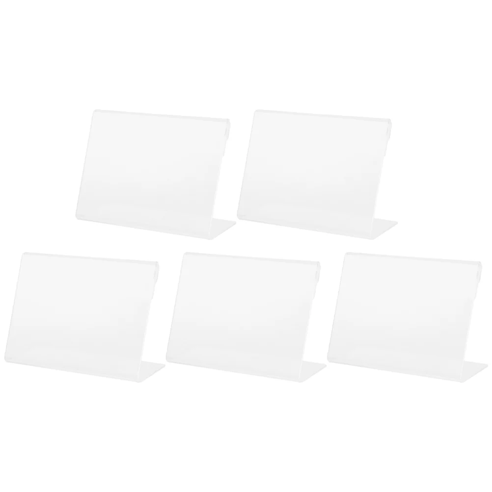 Transparente Table Cards Shape Sign Holders, Resistente ao desgaste, Show Rack, Etiquetas, Preço publicitário, Display Stand, Comida, 5 pcs