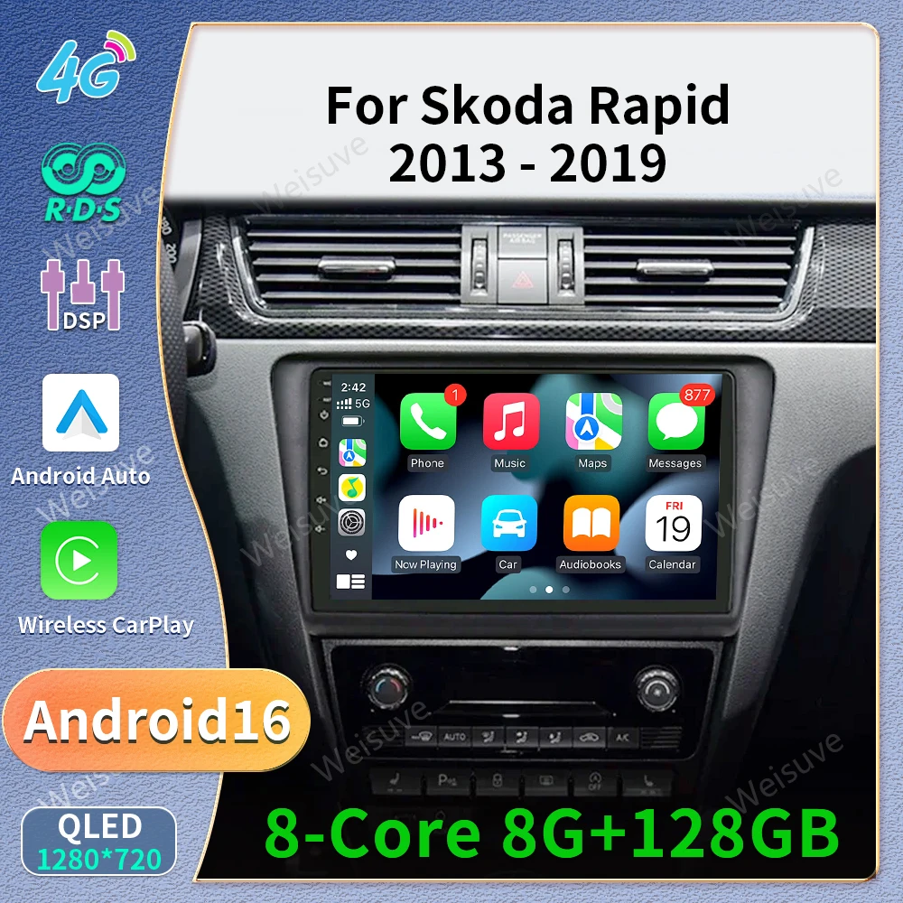For VW Skoda Rapid 2013 2014 2015 2016 2017 2018 2019 Seat Toledo 2015 - 2018 GPS Multimedia Stereo Android 16 Carplay Car Radio