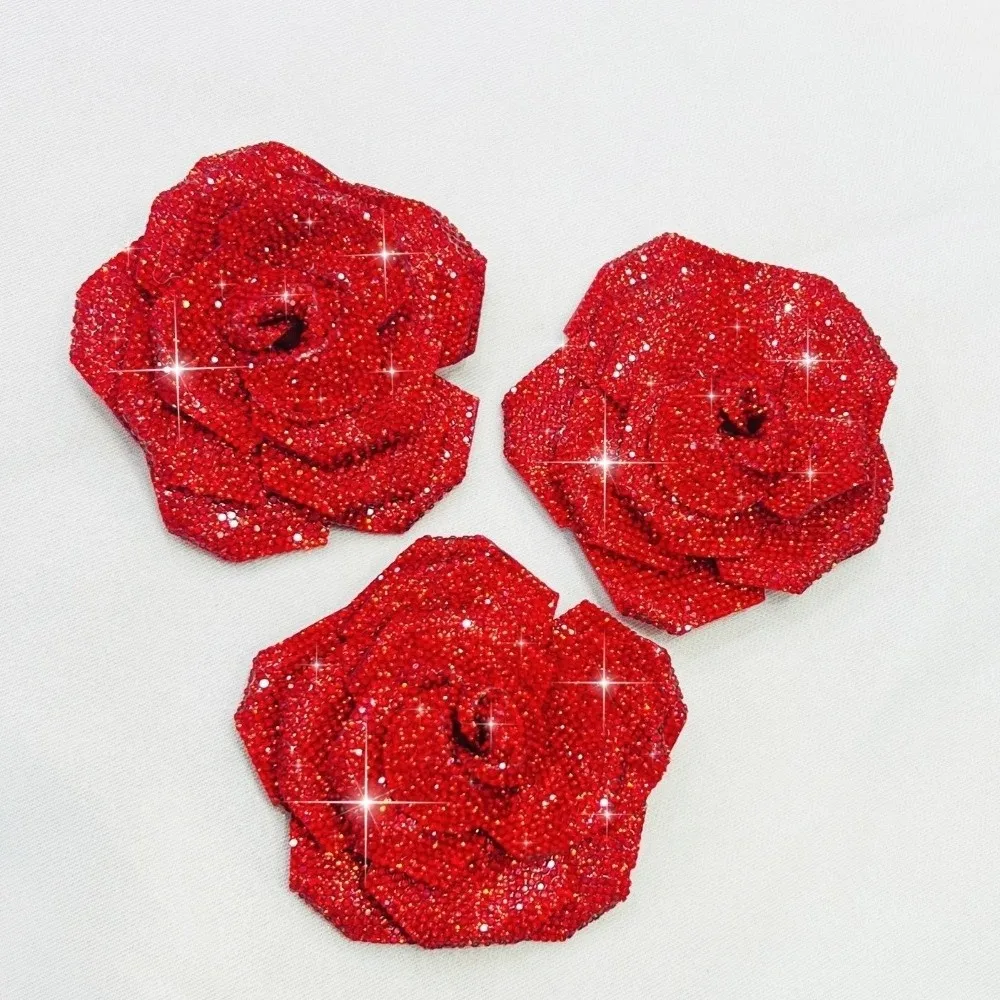 3D Rose Rhinestone Flower Patches Sparkling Embellishment Flower Brooch Fabrics DIY Craft Sew-On Applique