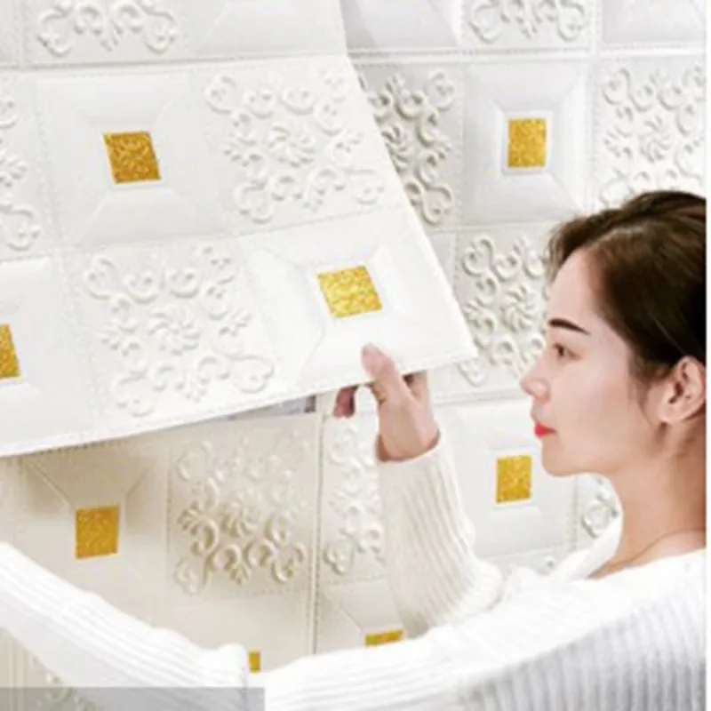 1-10pcs 70X70cm 3D Ceiling Waterproof Wall Stickers Foam Self-adhesive Wallpaper Classic Modern Home Decoration PVC Living Room