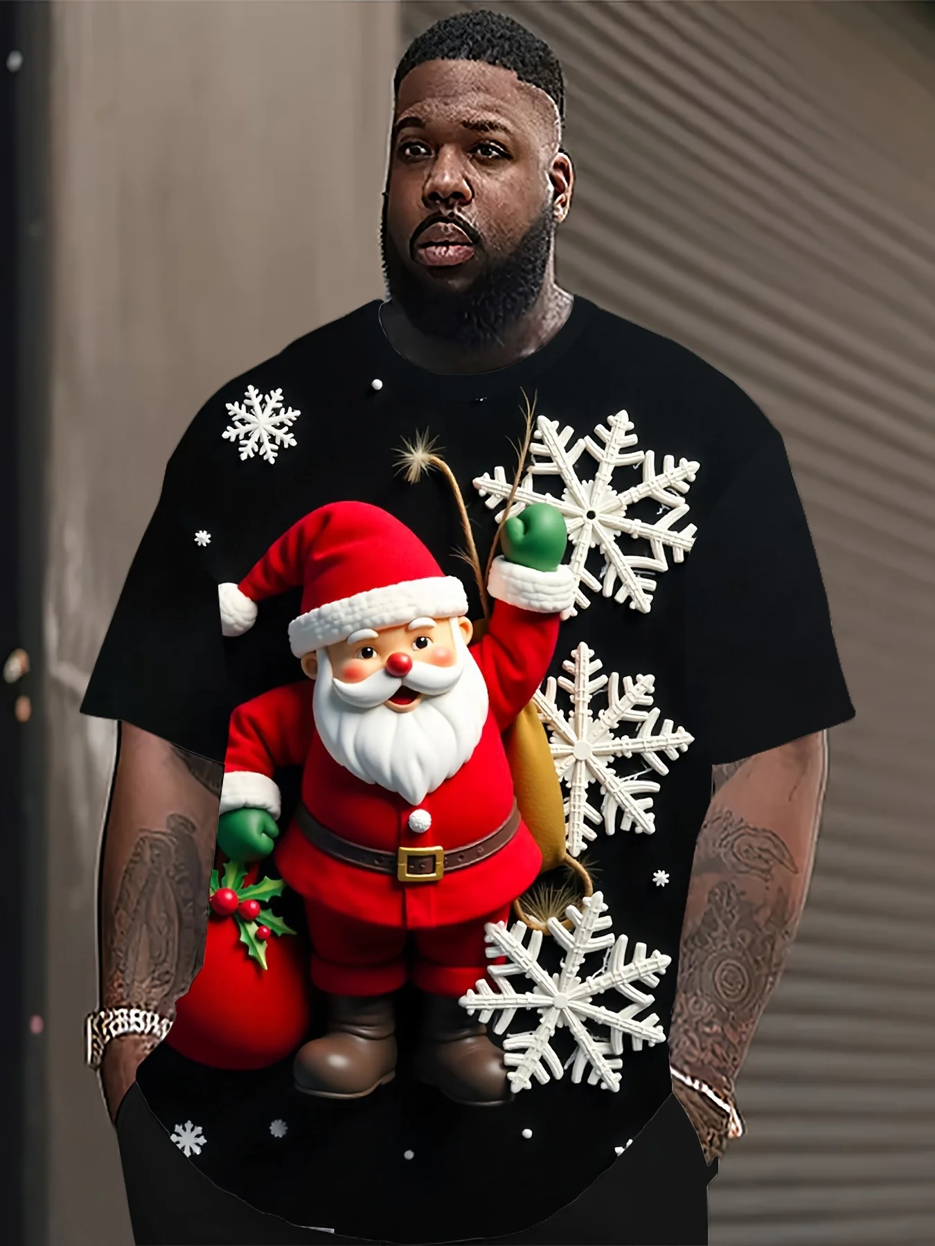 

Funny Cartoon Santa Claus Men's T-shirt 3D Snowflake Printed Short Sleeve Tops Outdoor Street Hip Hop X'mas Party Men Clothing
