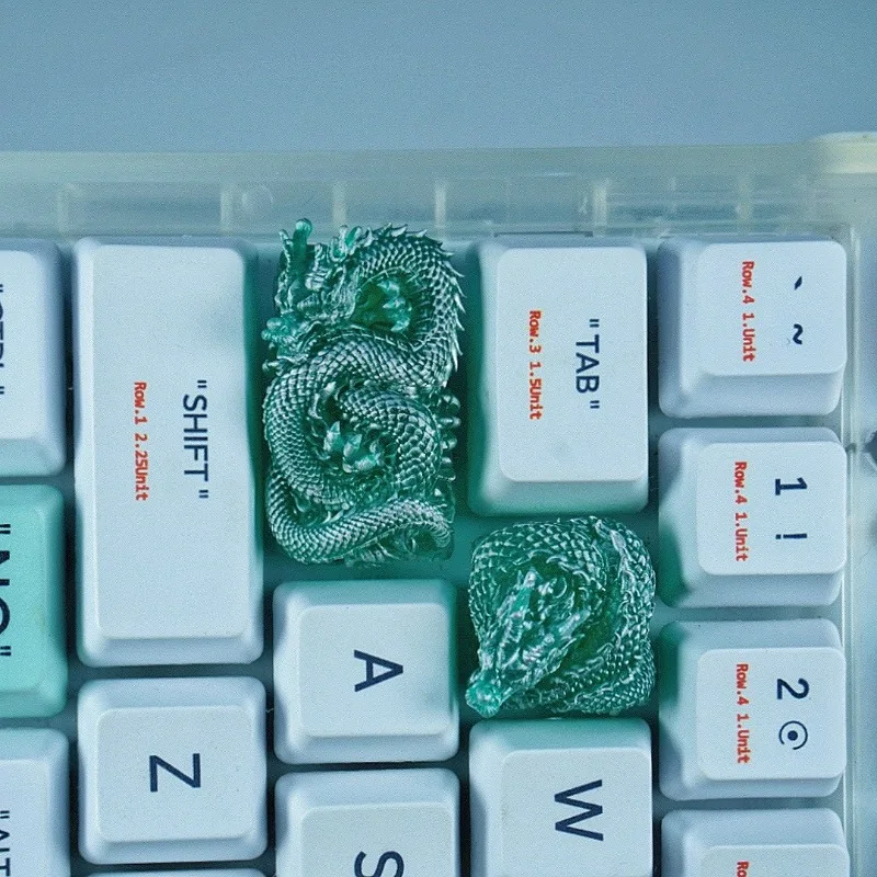 Loong Resin Keycaps Personality 1U 1.75U Keyboard Deco Jade Silver Custom Artisan Key Caps Mechanical Keyboards Accessories