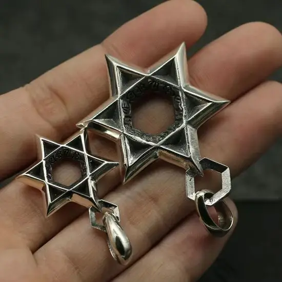 

S925 sterling silver jewelry punk pendant for men and women hip-hop hexagram pendant pearl necklace pendant