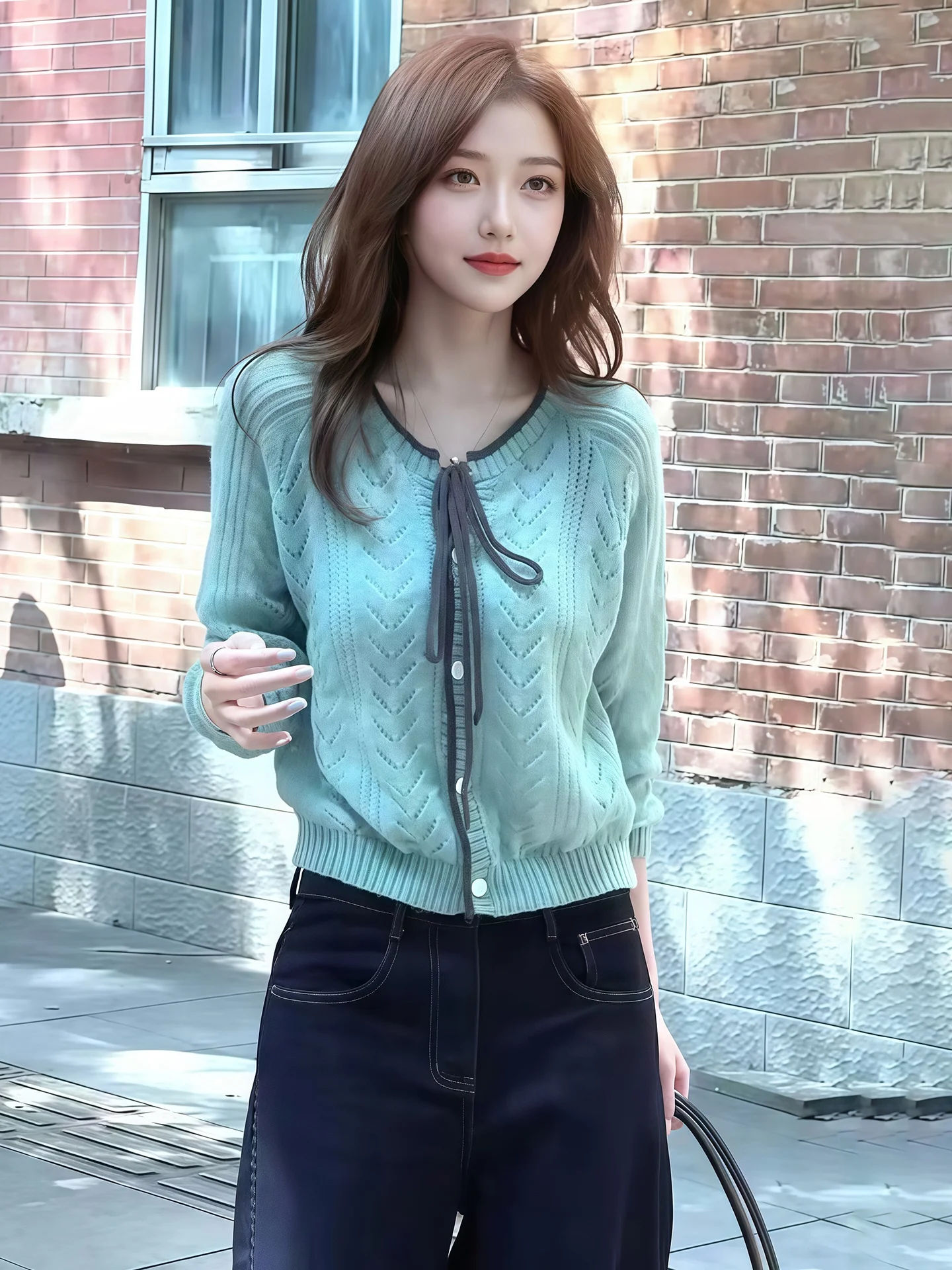 

Ele Long Sve Camere Sweater with Belt Sli Lazy Trendy Open Cardigan Knitted Top for Women Autumn Season