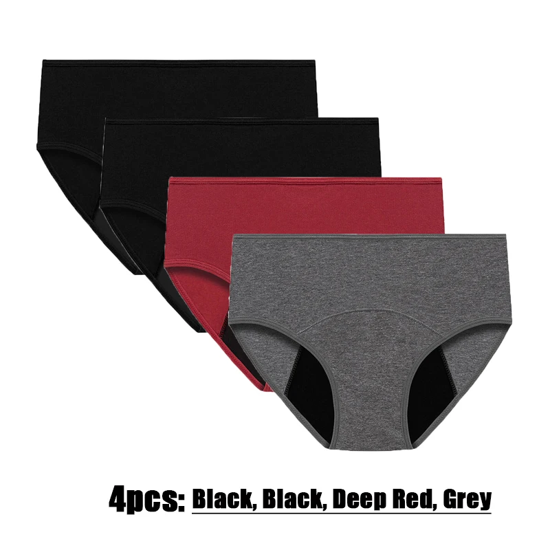 

4 шт., высокоэластичные водонепроницаемые менструальные трусы из чистого хлопка с низкой посадкой, женские герметичные однотонные трусы для физиологического периода