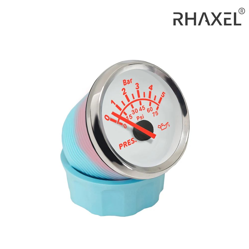 RHAXEL Waterproof Oil Pressure Gauge Meter 0-5bar 0-10bar with Red Backlight 9-32V for Car Motorcycle Trucks Vessels