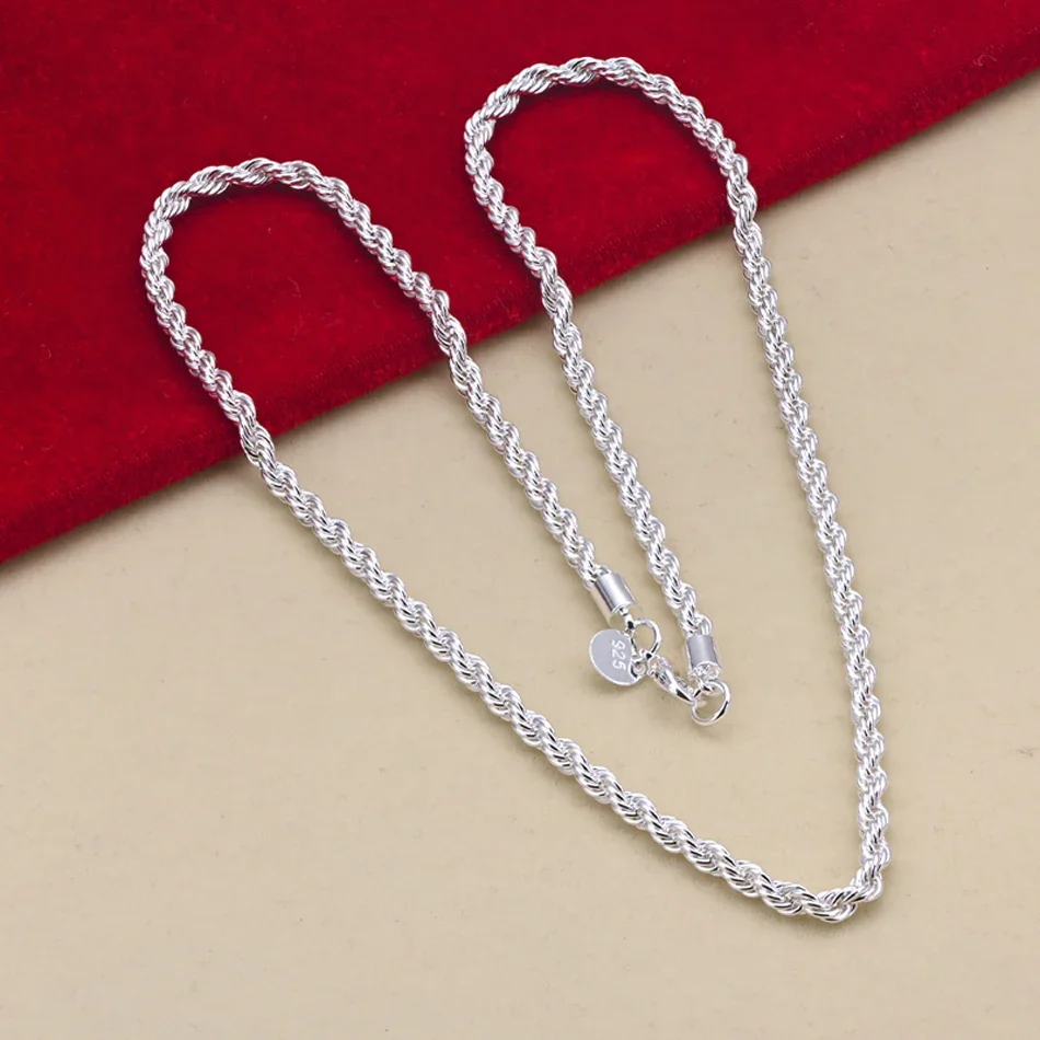 KCRLP 16-24inch for women men Beautiful fashion 925 Sterling Silver charm 4MM Rope Chain Necklace high quality jewelry