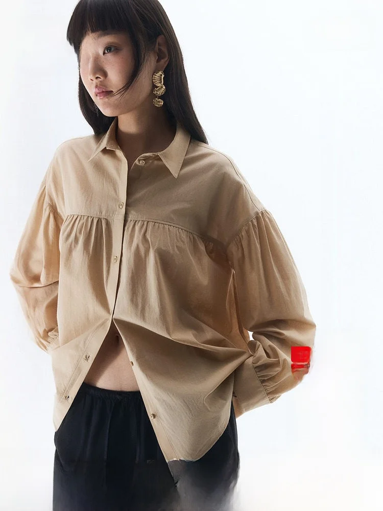 

Женская хлопковая рубашка H&M, весенняя, повседневная, свободного кроя, с длинным рукавом, с отложным воротником, модель 2757, удобная, дышащая, классическая.