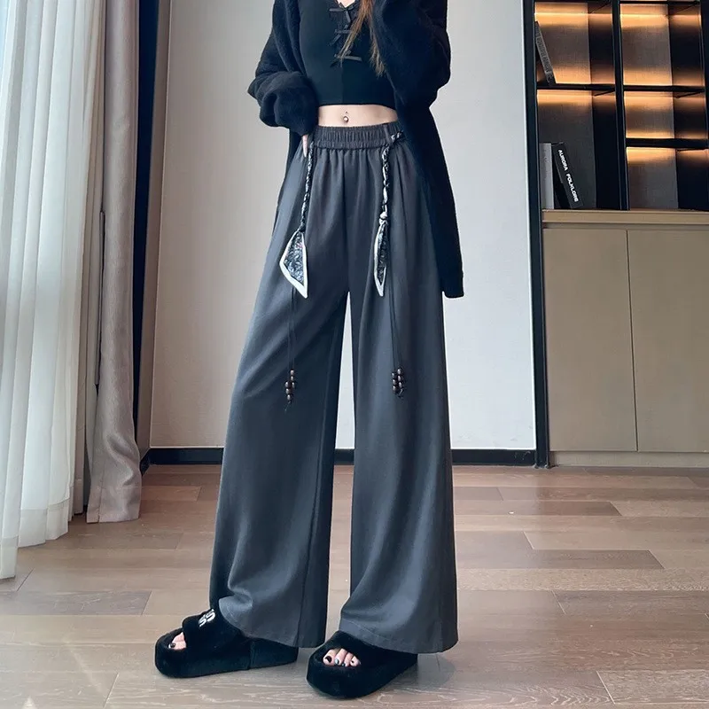

Summer High Waist Thin Solid Color Wide Leg Pants Women Loose Casual Trousers Floor-Length Straight Cut Summer New Arrival