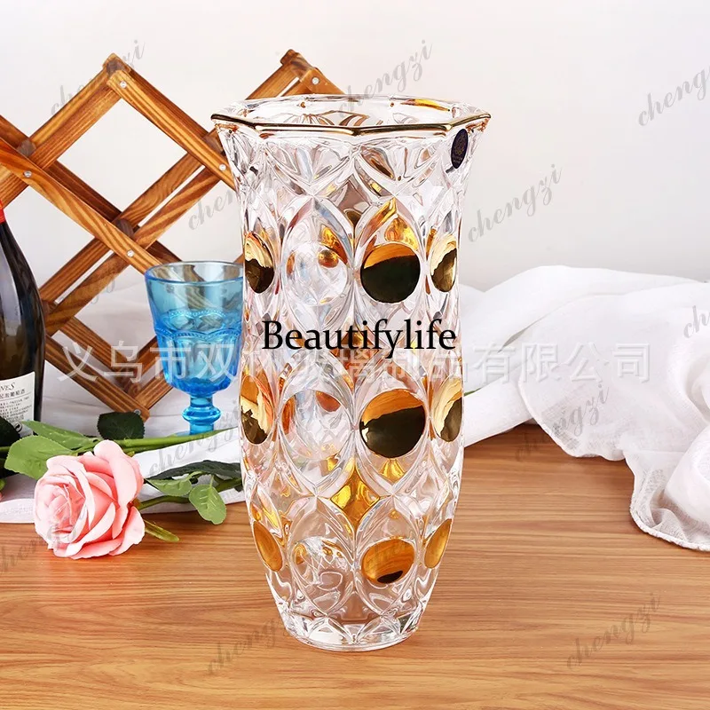 A95 real gold stroked crystal glass vase home living room decoration ornament flower hydroponics