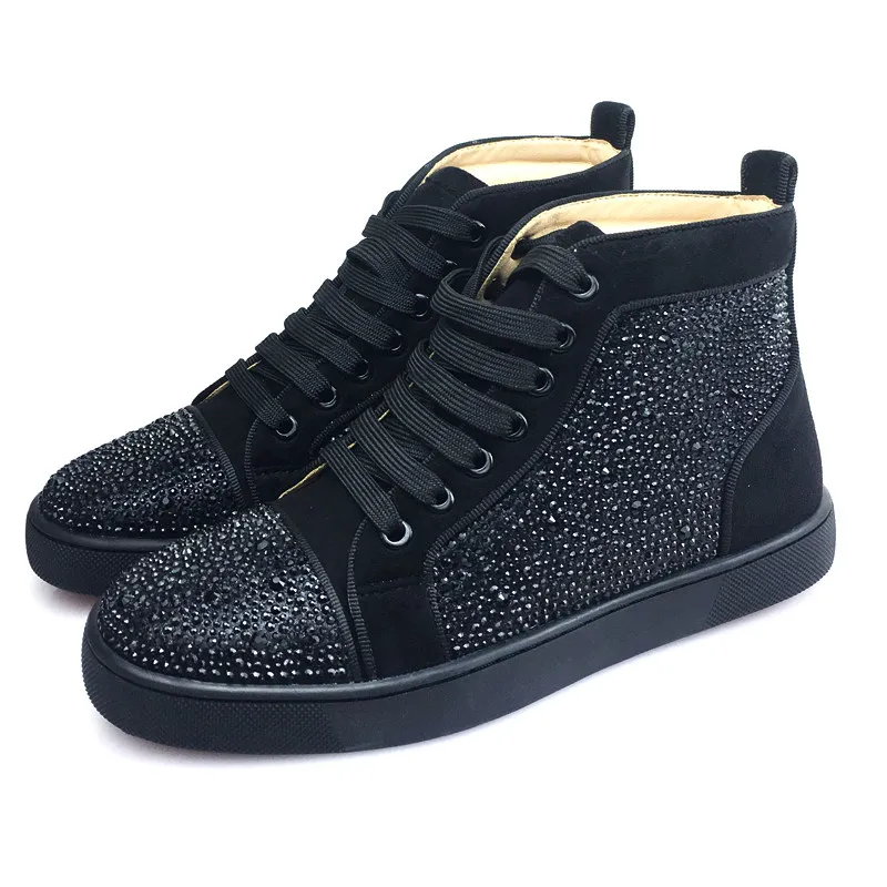 

mens casual cow suede leather boots lace-up rhinestone shoes flats platform boot punk hip hop dress breathable ankle botas mans