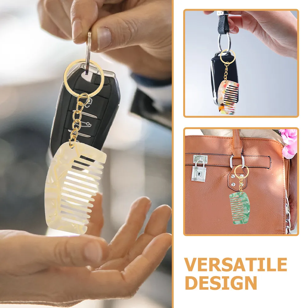 4Pcs Mini Comb Keychains Compact Travel Hair Detangle Comb Wide Tooth Portable Small Styling Tool Creative Keychain
