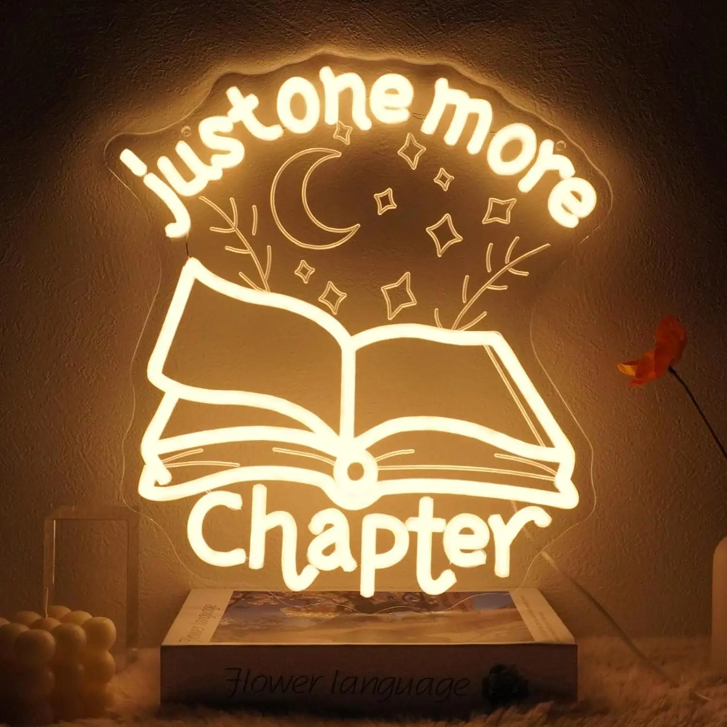

Неоновая вывеска «Just One More Chapter» с регулируемой яркостью для книжной полки, уголка для чтения, библиотеки, клуба любителей чтения, декора книжного магазина