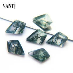 VANTJ Natural Kite Moss Agate Loose Gemstone Indian Agate for Silver Gold Mounting DIY Jewelry