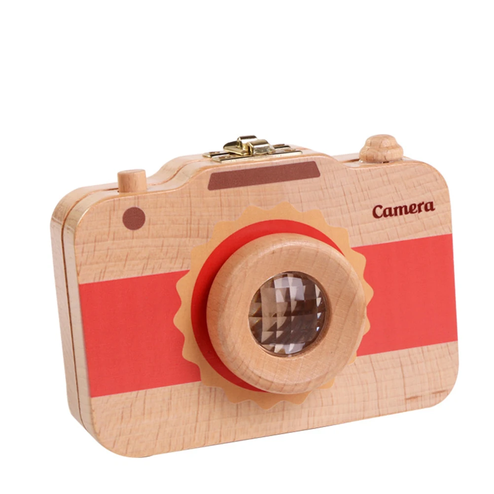 

1pc Camera Baby Tooth Box Wooden Camera Shaped Baby Teeth Storage Case Portable Foetal Box Three Color Style For