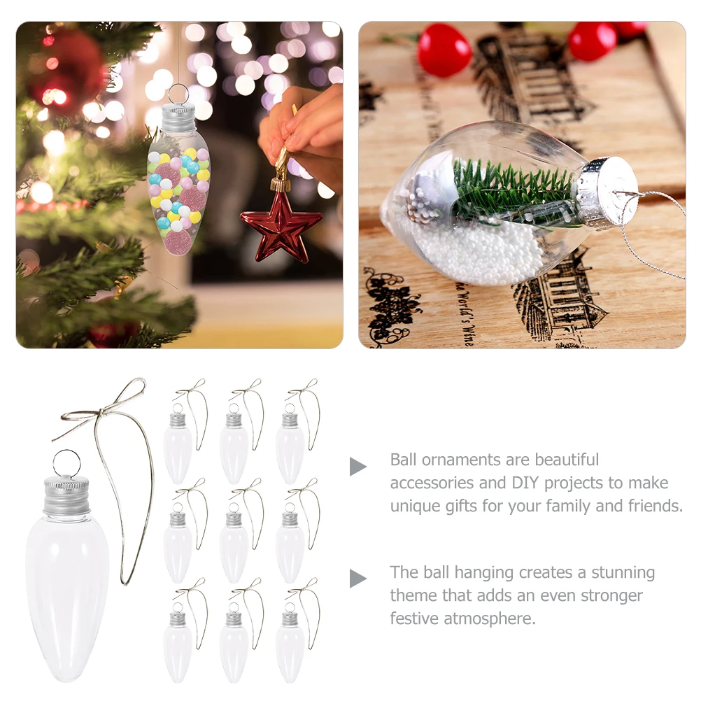 

12Pcs Clear Plastic Fillable Light Bulb Christmas Ornaments Xmas Tree Hanging Balls Festival Decor Fillable Christmas Ornament