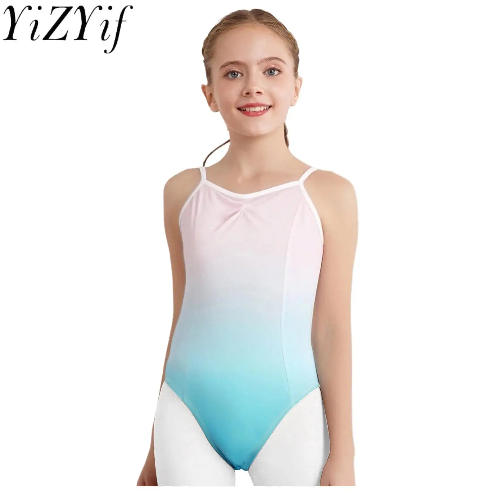 

Kids Girls Gradient Color Gymnastics Ballet Warm -up Dance Leotard Sleeveless V-Back Bodysuit for Dance Practice Ballet Warm Ups