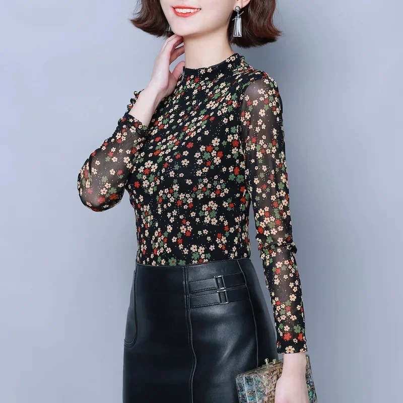 Oversized Women Blouse 2024 Casual Autumn Winter Long Sleeve Top Floral Printed Office Slim Ladies Vintage Tops and Blouses