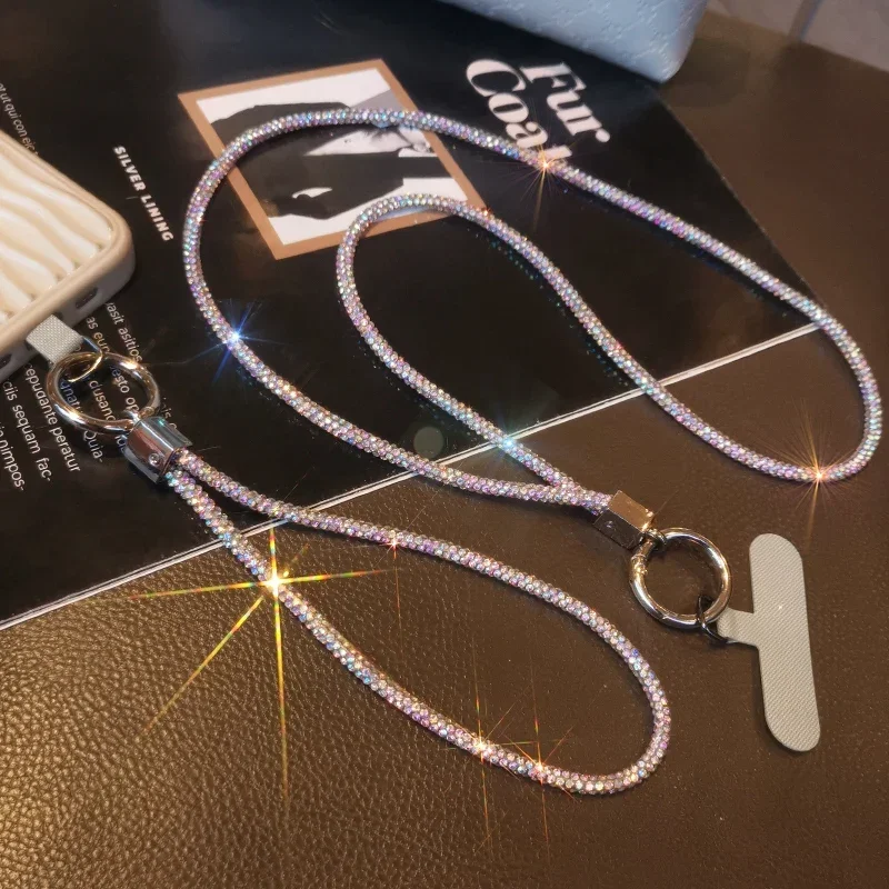 

Mobile Phone Lanyard with Clip Style Full Diamond Pendant Wrist Women's Rhinestone Pendant Wrist Long Neck Strap Anti Loss Sling