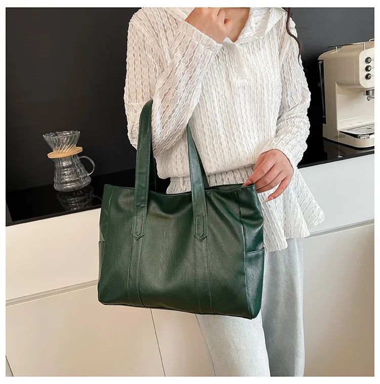 Vintage-Leder-Umhängetasche, geräumige Casual-Tragetasche mit zwei Griffen, Alltagstasche für Frauen, vielseitige Handtasche – Detail 20