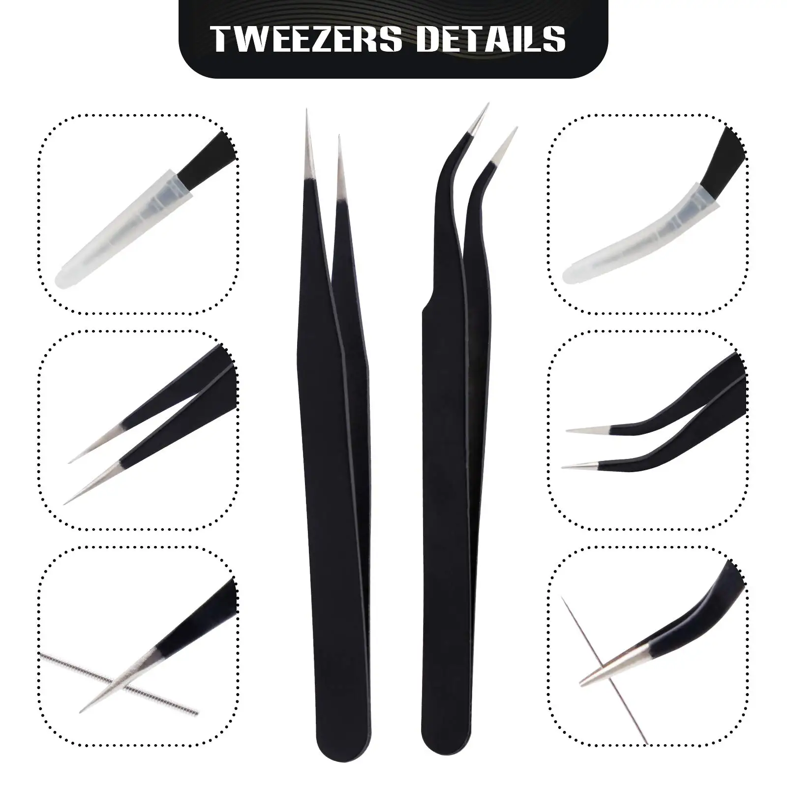 2pcs/lot Anti-static Precision Tweezers Set Pointed Curved Stainless Steel Tweezer Electronics Repair Tools Black DIY Tweezers