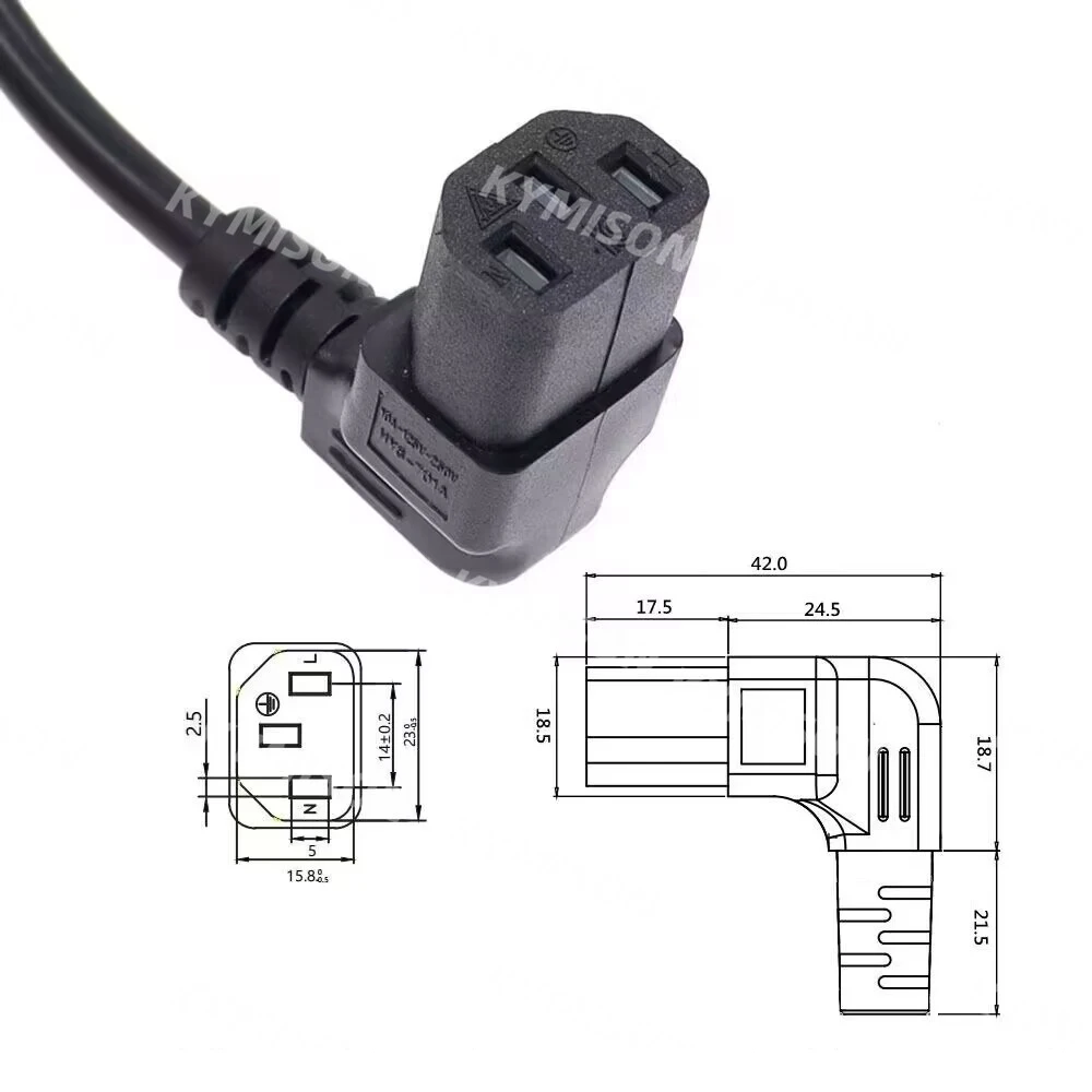 Angled C13 Computer EU Power Cable European Type F Adapter Plug to IEC C13 Extension Cord For Monitor PDU Antminer Printer 1m