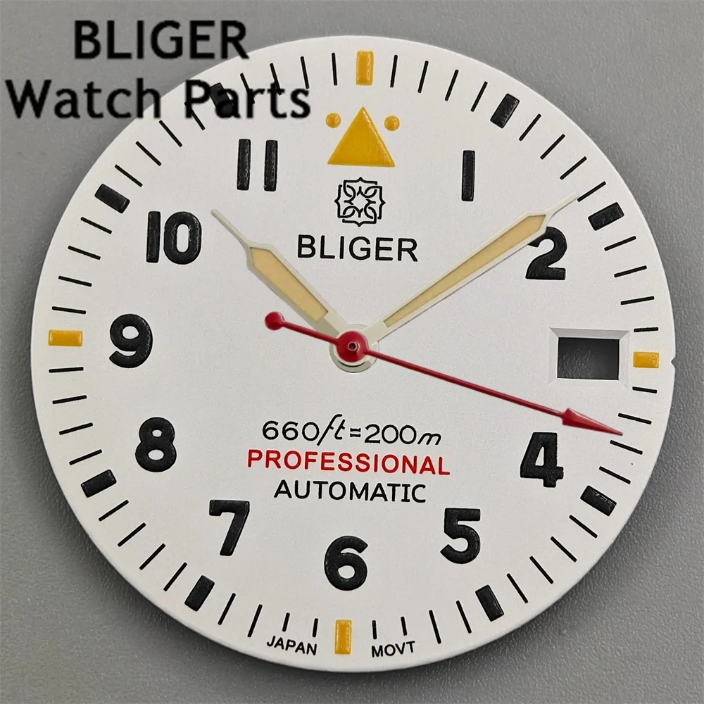 BLIGER 29mm Pilot Watch Dial Twelve-Digit Pilot Dial With Hands Set Green Luminous Suitable For NH35 NH36 Movemen Watch Parts